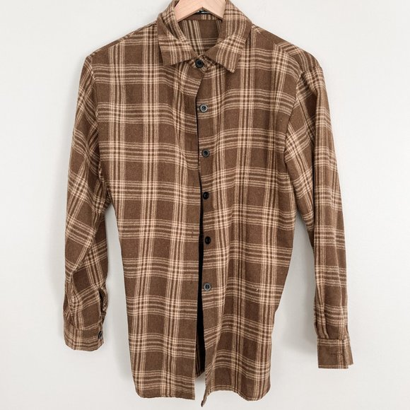Shein | Brown Tartan Button-Up Shirt - Picture 5 of 7